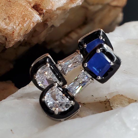 Solid 925 Sterling Silver Raw Sapphire Earrings - Picture 2 of 8